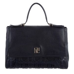 Carolina Herrera Monogrammed leather shoulder bag.  Navy Blue.